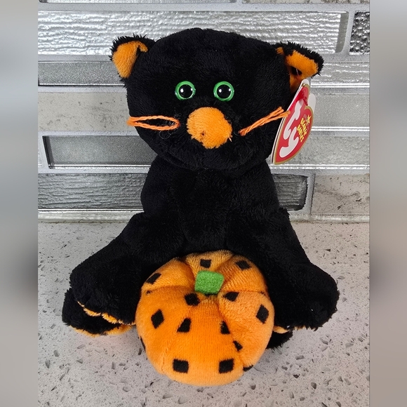 Ty Accessories - Ty Beanie Babies - Superstition - Black Cat with Pumpkin